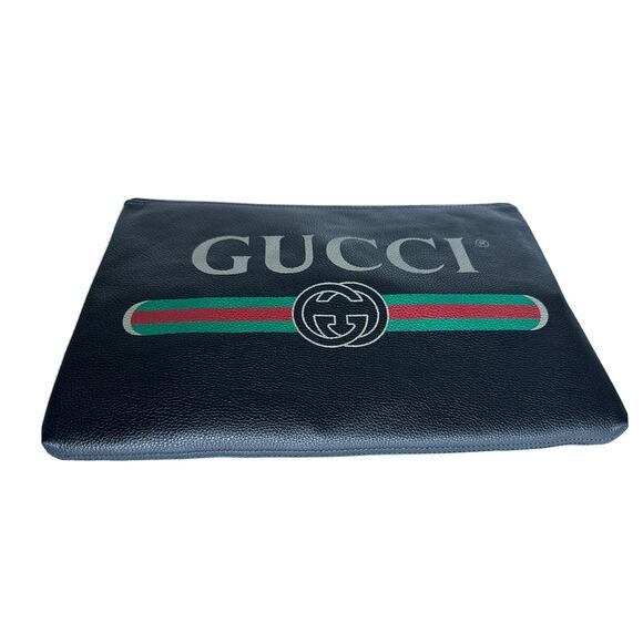 Gucci G Web Gucci Print Zip Around Black Pouch Made in Italy New - Picture 2 of 12